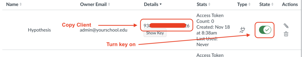 Image showing Client ID and how to turn the key on